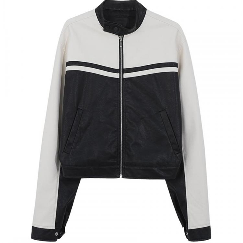 Womens Leather Tonngirls Leather Jacket Women Casual PU Y2k Vintage Jackets Female Patchwork Streetwear American Retro Locomotive Coat Leather 230216