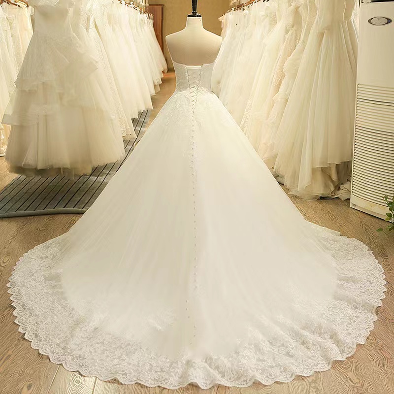 2023 Beaded Embroidery Ball Gowns Wedding Dresses Princess Gown Corset Sweetheart Organza Ruffles Cathedral Train Bridal Dress lace Plus Size Custom M