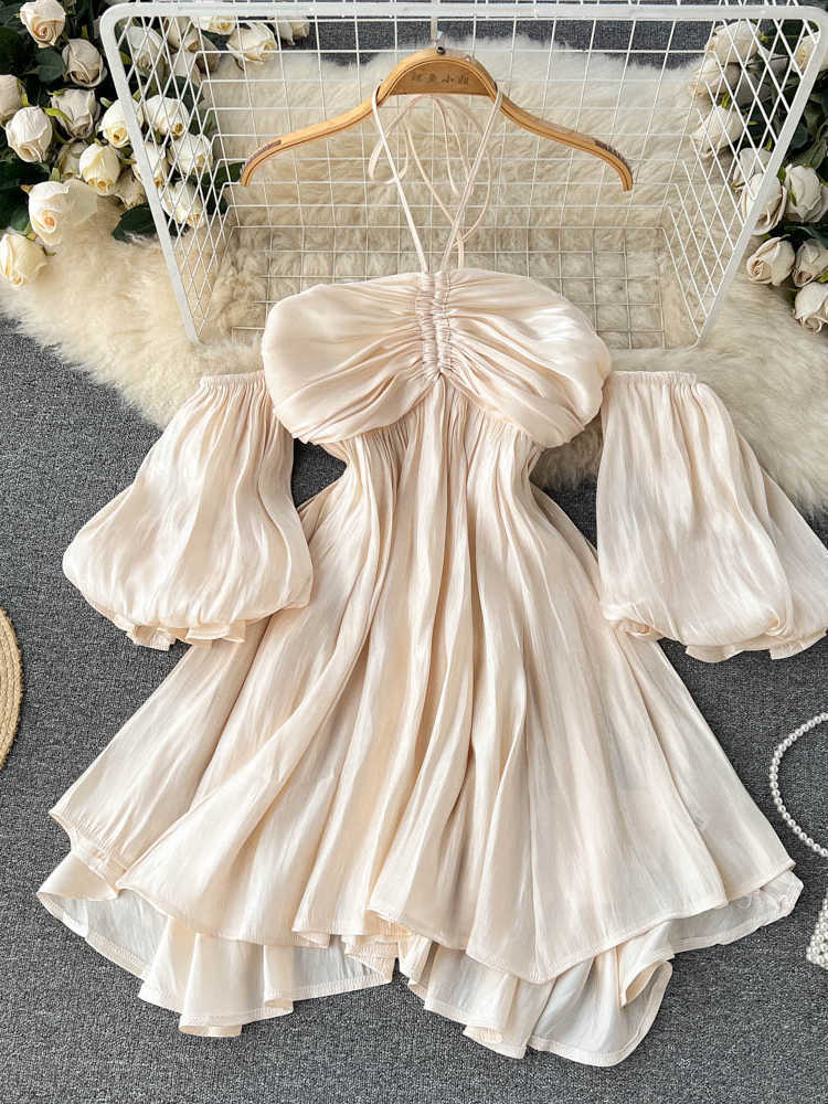 Casual Dresses Gagaok Woman Dress 2022 Summer New Slash Neck Puff Sleeve Solid Mini Backless Party Dresses Vocation Fashion Sexy Vestidos Z0216, Apricot
Casual Dresses Gagaok Woman Dress 2022 Summer New Slash Neck Puff Sleeve Solid Mini Backless Party Dresses Vocation Fashion Sexy Vestidos Z0216, Apricot