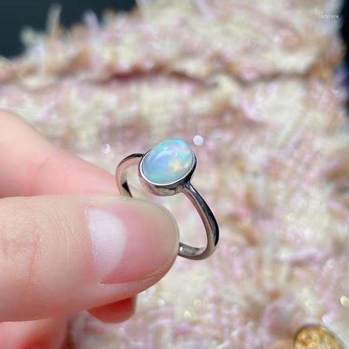 

Cluster Rings 2023 Natural Opal For Women Date Gift Genuine Colorful Gemstone 6x8mm Size Fine Jewelry Real 925 Sterling Silver Free Ship