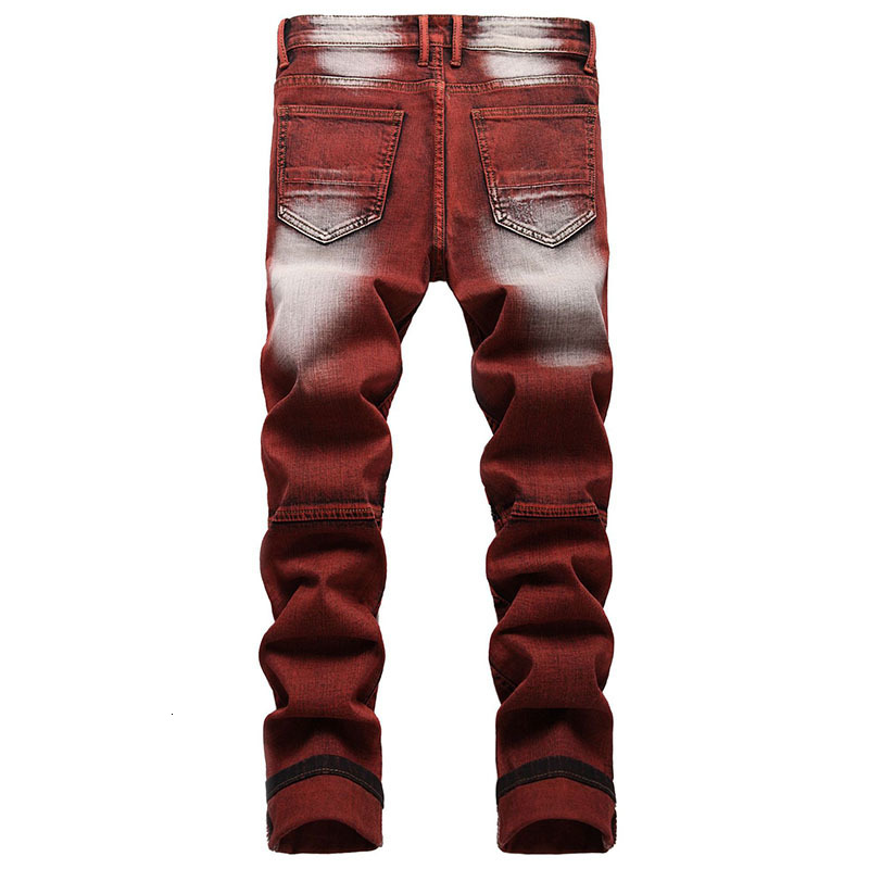 Men's Jeans High Quality Men Casual Coated Straight Pleated Biker Male Motorcycle Denim Pants Vaqueros Hombre Plus Size 42 230217
