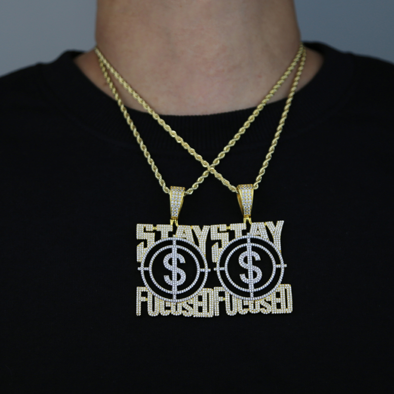 New Big US Dollar Money Sign Pendant Necklace Men Rapper Hip Hop Punk Long Rope Chain Women Statement Letter Stay Focused Necklace Jewelry