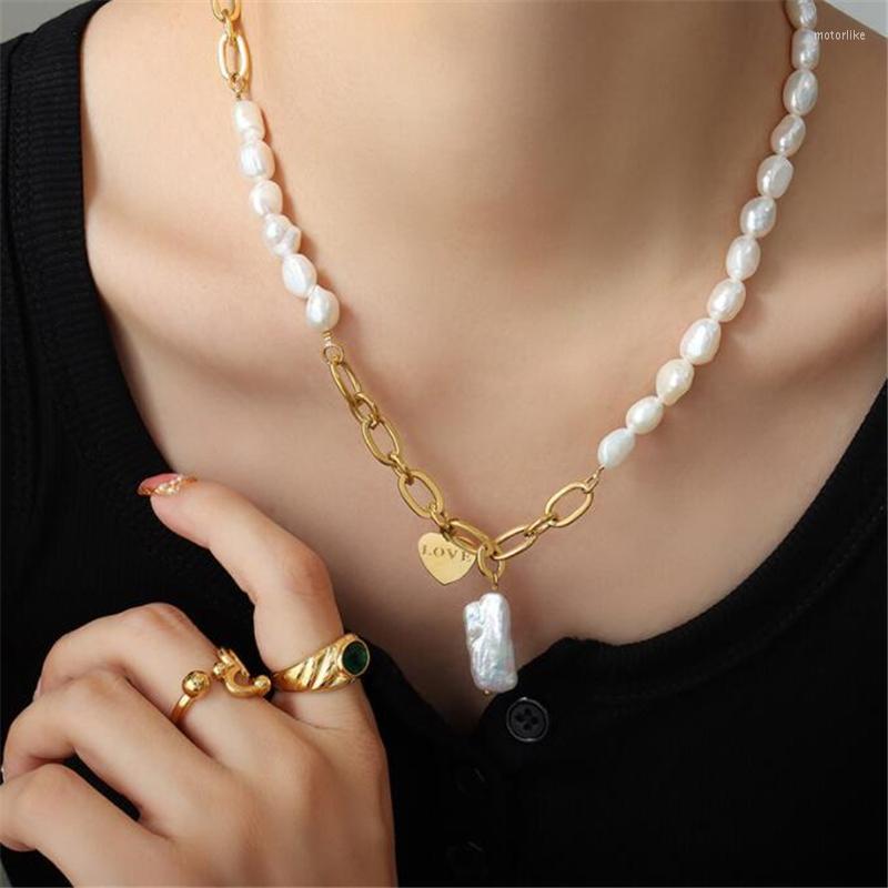 Chains Trendy Real Gold Plated Color Freshwater Pearl Chain Necklace For Women Personality Heart Clavicle Necklaces Luxury Jewelry
Chains Trendy Real Gold Plated Color Freshwater Pearl Chain Necklace For Women Personality Heart Clavicle Necklaces Luxury Jewelry