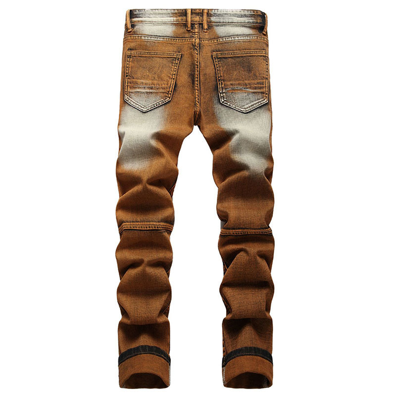 Men's Jeans High Quality Men Casual Coated Straight Pleated Biker Male Motorcycle Denim Pants Vaqueros Hombre Plus Size 42 230217