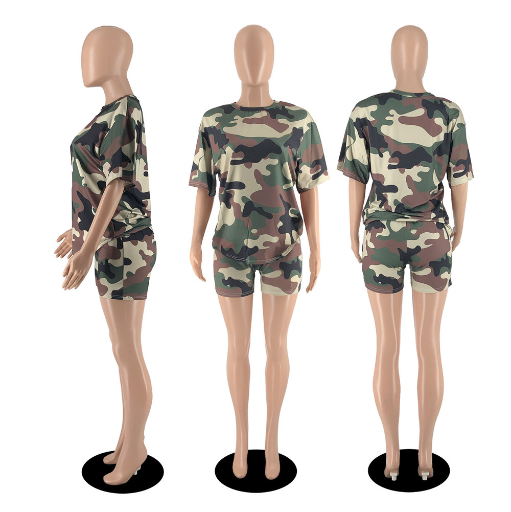 2023 Designer Camouflage Tracksuits Women Outfits Two Piece Sets Summer Clothes Short Sleeve T-Shirt and Shorts Casual Print Sportswear Wholesale Bulk