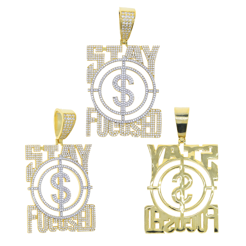 New Big US Dollar Money Sign Pendant Necklace Men Rapper Hip Hop Punk Long Rope Chain Women Statement Letter Stay Focused Necklace Jewelry