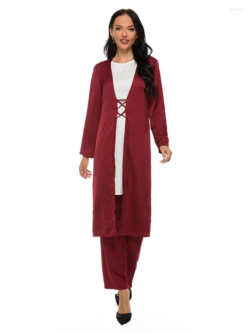 Ethnic Clothing 2023 Belt Has Solid Color Three Piece Set Of Women Muslim Fashion Long Cardigan Islamic Dresses For Abaya
Ethnic Clothing 2023 Belt Has Solid Color Three Piece Set Of Women Muslim Fashion Long Cardigan Islamic Dresses For Abaya