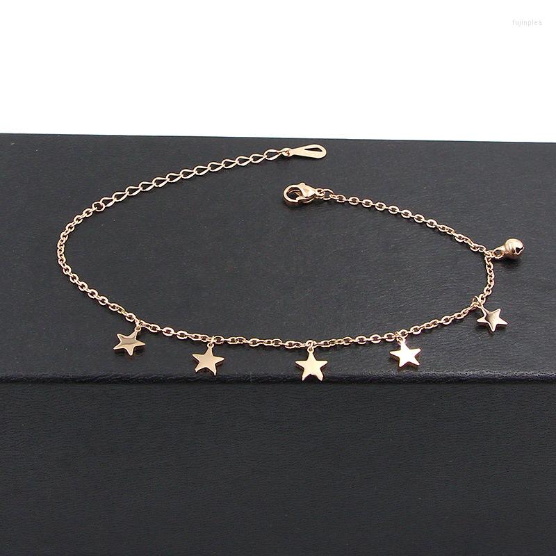 Anklets Fashion Rose Gold Color 5 Pentagram And Bell Anklet For Women Stainless Steel High Quality Jewelry Wholesale
Anklets Fashion Rose Gold Color 5 Pentagram And Bell Anklet For Women Stainless Steel High Quality Jewelry Wholesale