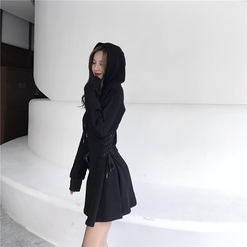 Casual Dresses Spring Gothic Punk Long Sleeve A-Line Mini Dress Women Vintage High Waist Lace Up Solid Hooded, Black
Casual Dresses Spring Gothic Punk Long Sleeve A-Line Mini Dress Women Vintage High Waist Lace Up Solid Hooded, Black