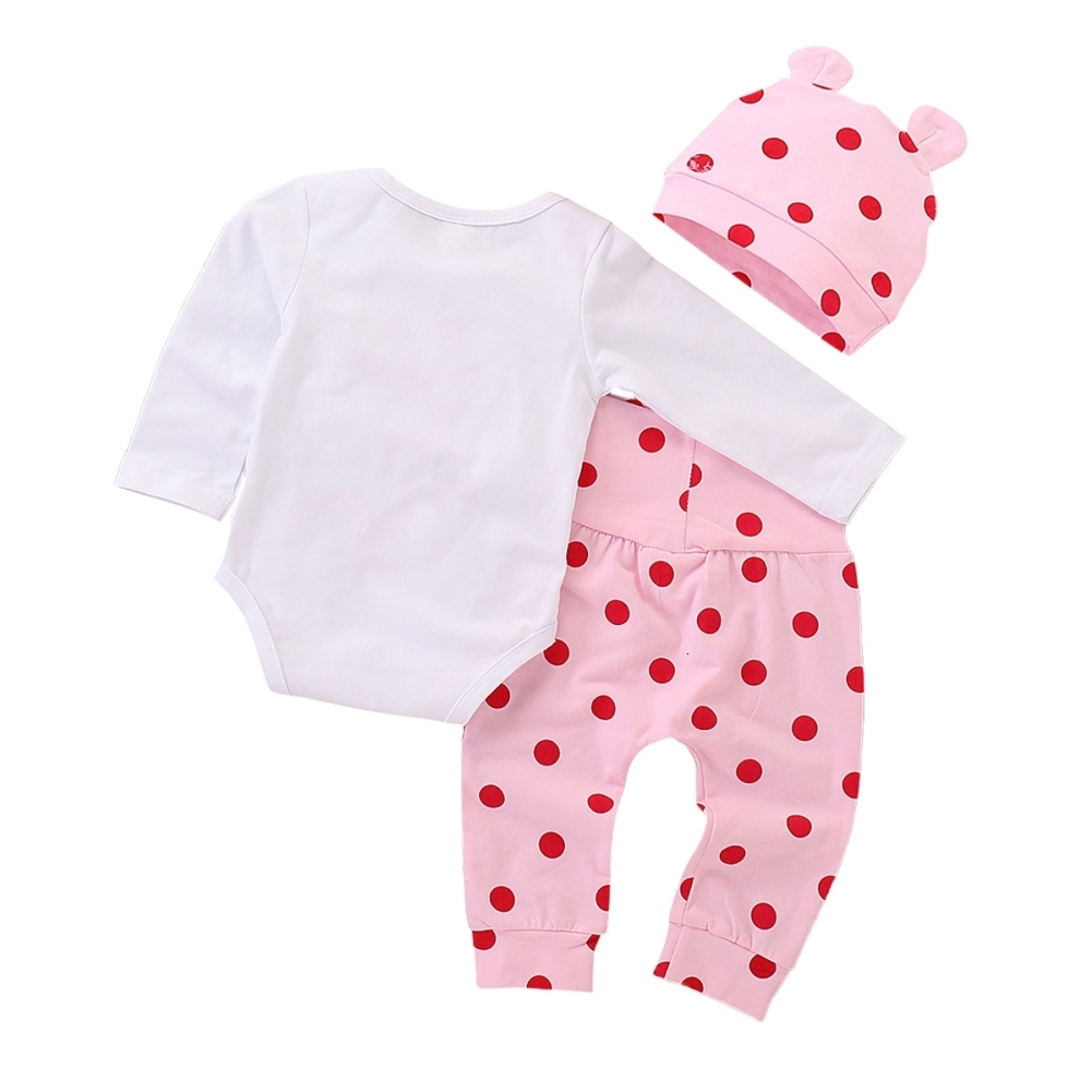 Clothing Sets Baywell Autumn Casual Baby Girl Suits Giraffe Bodysuit Polka Dots Pants Cap 3 pcs Spring Kids Clothing Set 0-18 Months 230217