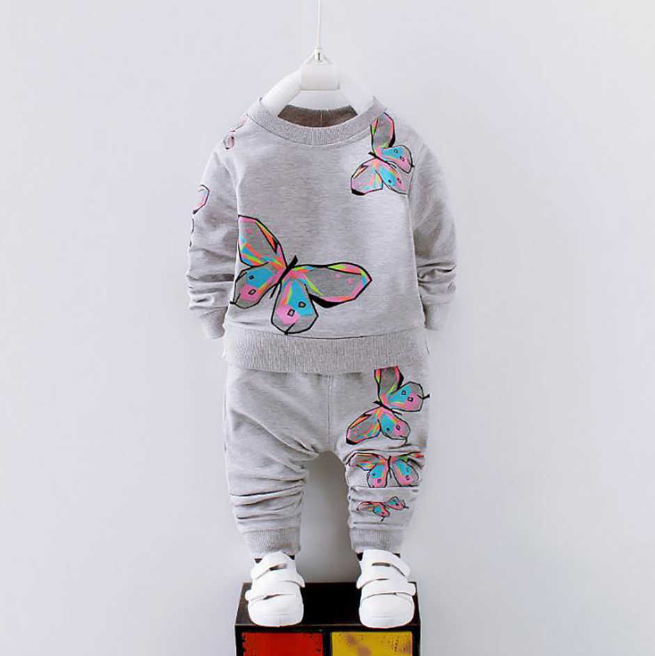 Girls 2pcs Toddler Baby Clothes Infant Children Clothing Shirt Tops Pants Butterfly Tracksuit Kids Girls Clothing Set