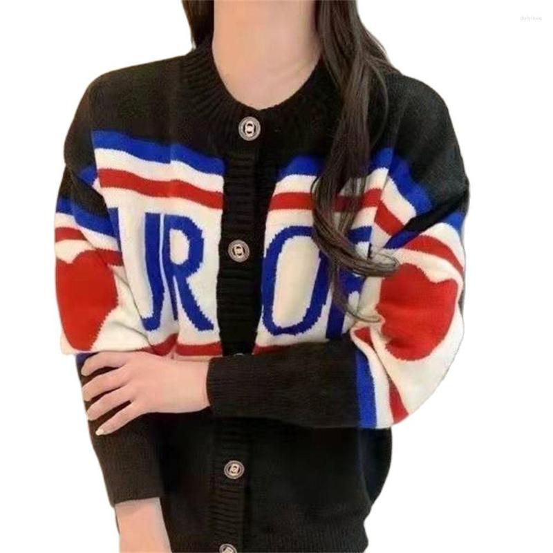 Women's Knits Autumn 2023 Europe-USA Women/Girl Round Collar Letter Jacquard Splicing Single-Breasted Long Sleeve Loose Knit Cardigan, Black
Women's Knits Autumn 2023 Europe-USA Women/Girl Round Collar Letter Jacquard Splicing Single-Breasted Long Sleeve Loose Knit Cardigan, Black