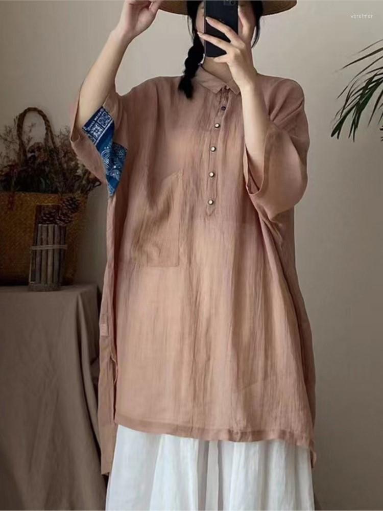 Women's Blouses & Shirts Women Medium Long Shirt Summer Original Loose Pullovers Ramie Tops Female Retro Turn-down Collar Short Sleeve Simpl, Figure 4
Women's Blouses & Shirts Women Medium Long Shirt Summer Original Loose Pullovers Ramie Tops Female Retro Turn-down Collar Short Sleeve Simpl, Figure 4