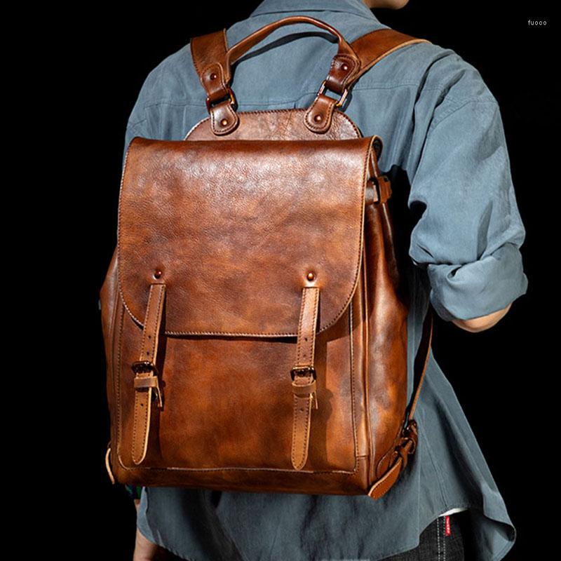 Backpack Handmade Retro Men's Bags Leather Backpacks Vegetable Tanned Travel Fashionable Computer, Black
Backpack Handmade Retro Men's Bags Leather Backpacks Vegetable Tanned Travel Fashionable Computer, Black