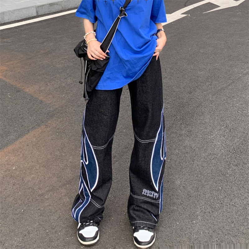 Men's Jeans Dark Streetwear Graphic Print Black Baggy Jeans For Men Pants Straight Hip Hop Gothic Denim Trousers Pantalones Y2K Hombre 230217