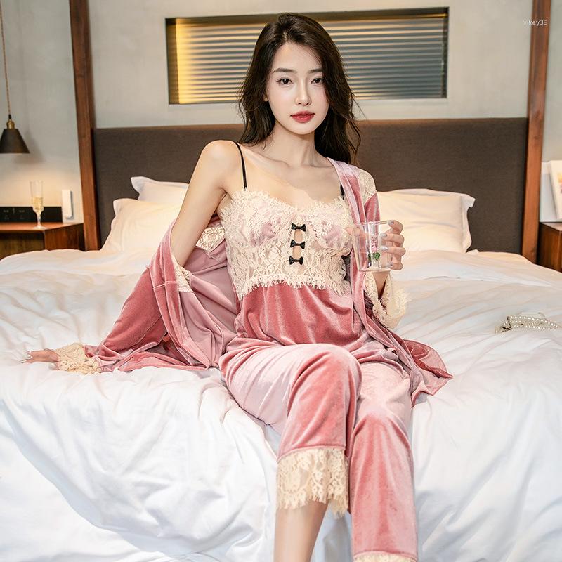 Women's Sleepwear V-Neck 3PCS With Buttons Velour Autumn Pajamas Pour Femme Home Clothes Long Sleeve Nightgown Elastic Waist Loungewear, Black
Women's Sleepwear V-Neck 3PCS With Buttons Velour Autumn Pajamas Pour Femme Home Clothes Long Sleeve Nightgown Elastic Waist Loungewear, Black