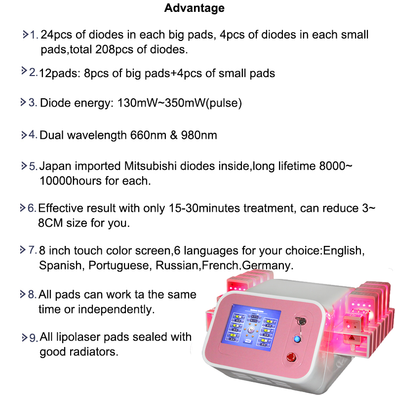 Professional laser lipolysis lipolaser skin rejuvenation portable machine laserlipo diode fat reduction slimming equipment Mitsubishi lamps