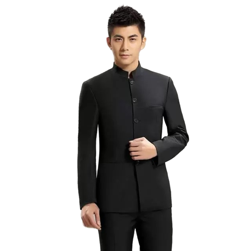 Slim Fit Mens Suit Stand Collor Wedding Tuxedos Jacket Trousers 2 Pcs Groom Wear Prom Party Blazer Fashion Dinner Suits