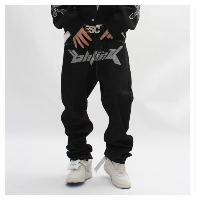 Men's Jeans With Print Straight Baggy Punk Fashion Haruku Pants Printed Oversize Streetwear Y2k Black Trendyol Hip Hop Man 230216
