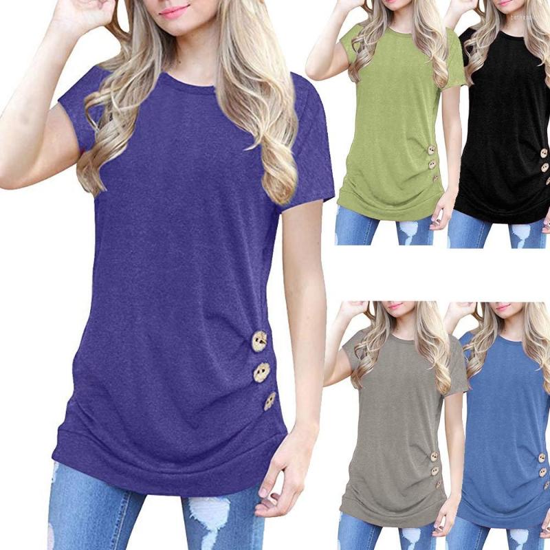 Women' T Shirts 2023 Summer Top T-shirt Women Short Sleeve Loose Button Trim Blouse Solid Color Round Neck Tunic High Quality A73, Pp
Women' T Shirts 2023 Summer Top T-shirt Women Short Sleeve Loose Button Trim Blouse Solid Color Round Neck Tunic High Quality A73, Pp