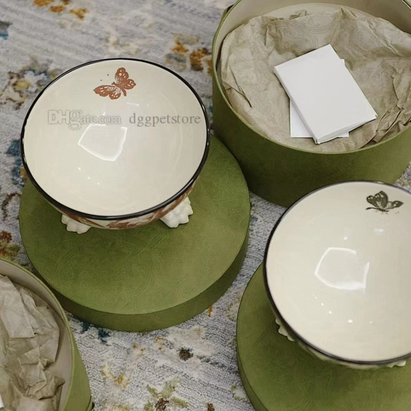 Designer Cat Bowls,Raised Dog Food and Water Bowl set,Porcelain Pet Dish with Stand,Stress Free, Backflow Prevention, Dishwasher and Microwave Safe He