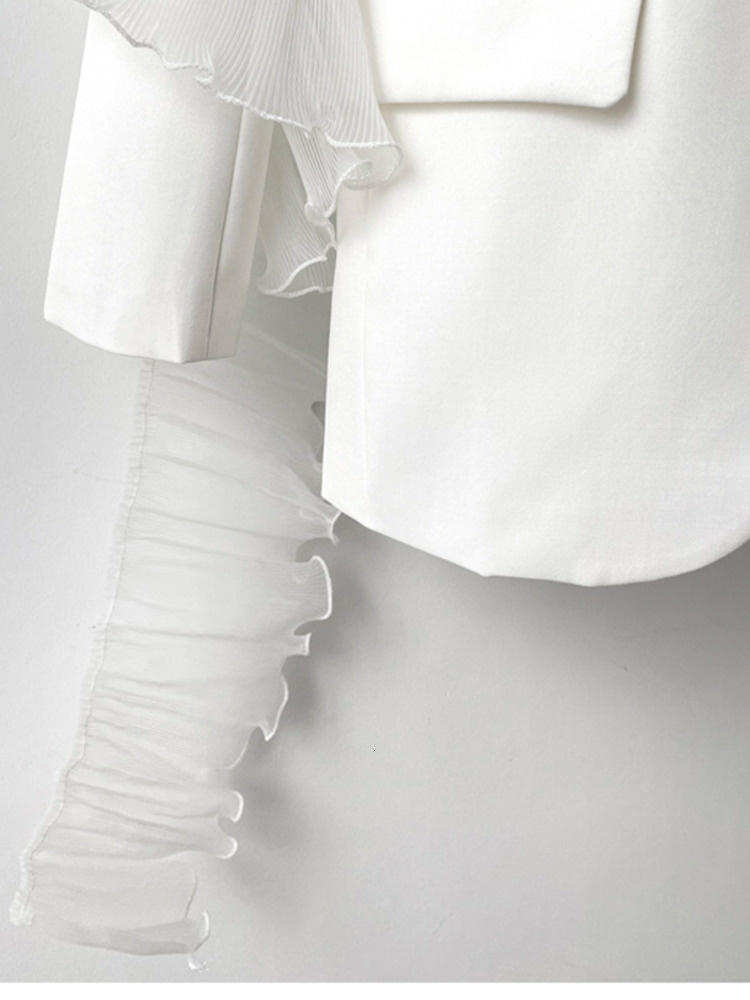Womens Suits Blazers EAM Women White Ruffles Big Size Blazer Lapel Long Sleeve Loose Fit Jacket Fashion Spring Autumn 1DE3921 230216