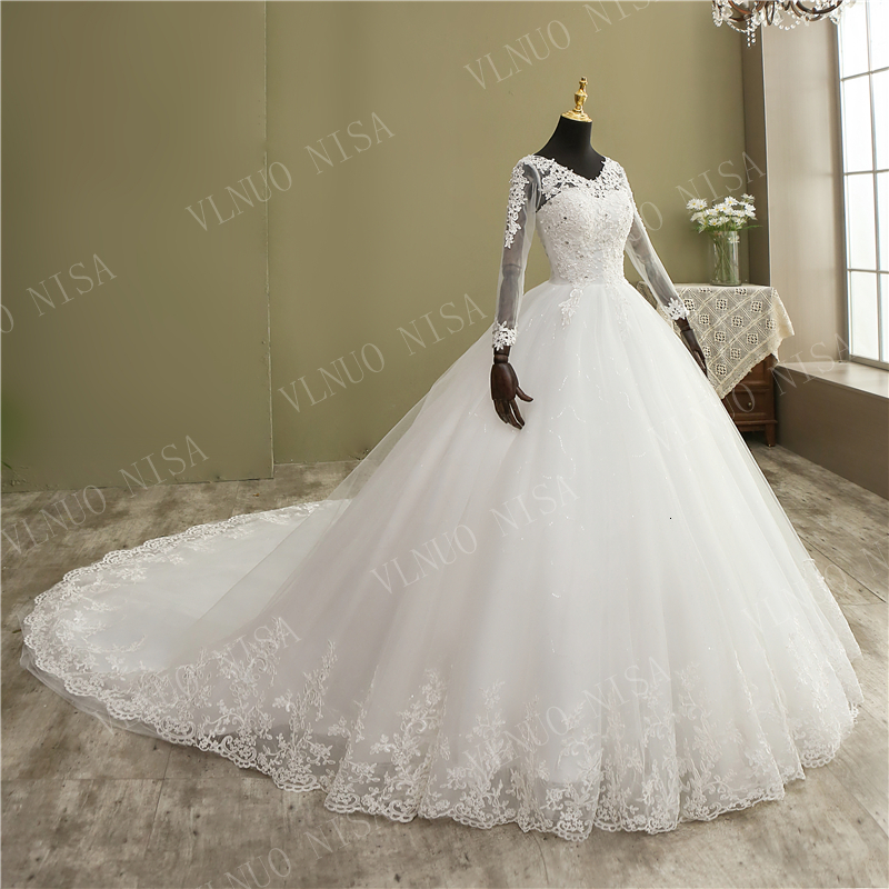 Party Dresses Fashion Elegant Lace Embroidery Long Sleeve Wedding Dress with Train Real Image Gown V Neck Beautiful Plus Size Vestido De Noiva 230217