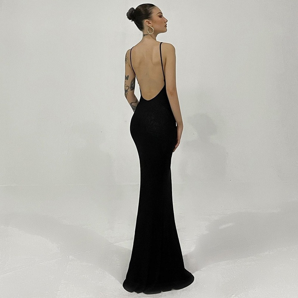 Casual Dresses Black Elegant Temperament Long Dress for Women Sexy Spaghetti Straps Backless Evening Club Party Summer Prom Outfits 230217