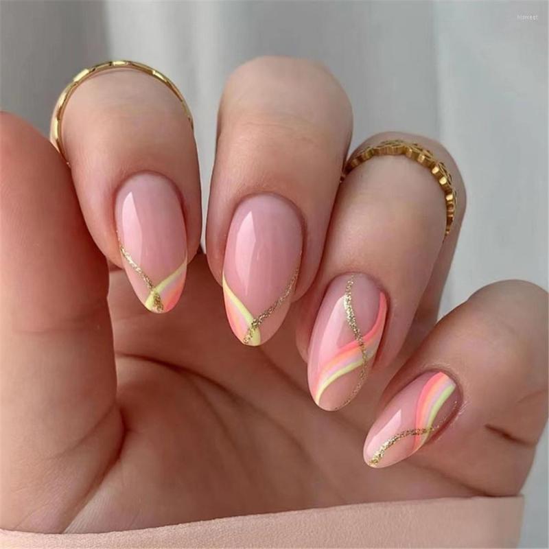 False Nails French Almond Fake Nail Tips With Designs Nude Pink Set Press On Fashion Simple Golden Glitter, 01
False Nails French Almond Fake Nail Tips With Designs Nude Pink Set Press On Fashion Simple Golden Glitter, 01
