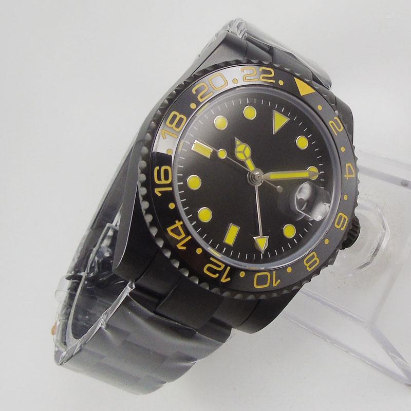 Wristwatches Full Black PVD Plated 40mm Automatic Men Wristwatch Sterile Dial Sapphire GMT Oyster Band Insert, Glass case back
Wristwatches Full Black PVD Plated 40mm Automatic Men Wristwatch Sterile Dial Sapphire GMT Oyster Band Insert, Glass case back