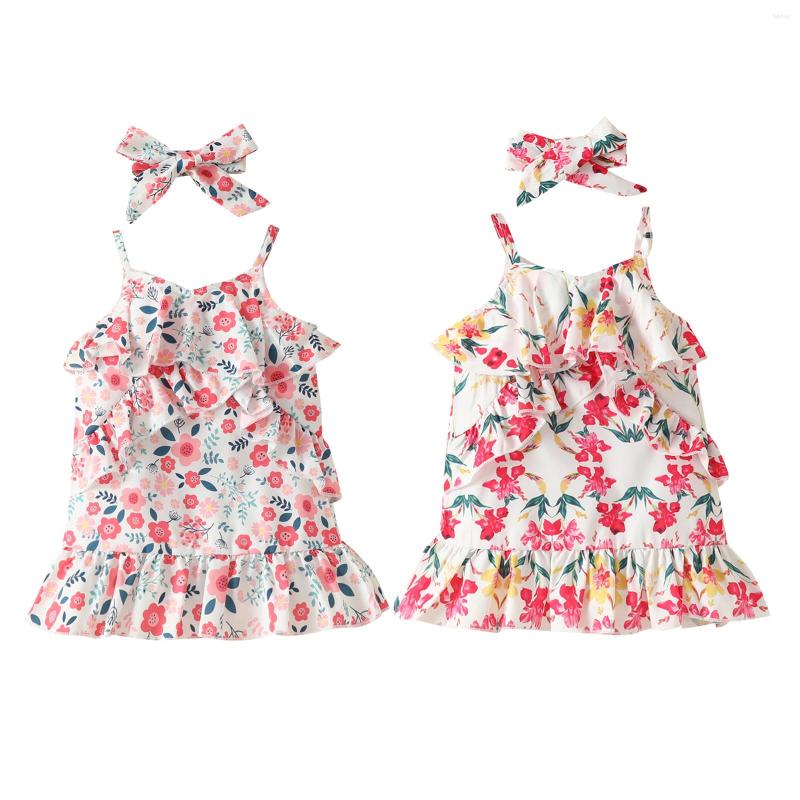 

Girl Dresses 2023-01-10 Lioraitiin 0-24M Baby 2Pcs Summer Outfits Sleeveless Floral Print Ruffle Dress Headband Set
