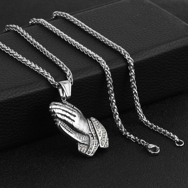Pendant Necklaces Vintage Prayer Hand Necklace For Men Stainless Steel Iced Out Link Chain Hip Hop Punk Jewelry MN84
Pendant Necklaces Vintage Prayer Hand Necklace For Men Stainless Steel Iced Out Link Chain Hip Hop Punk Jewelry MN84