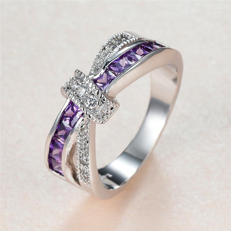 Wedding Rings Luxury Female Purple Crystal Stone Ring Charm Silver Color Thin For Women Vintage Bowknot Zircon Engagement
Wedding Rings Luxury Female Purple Crystal Stone Ring Charm Silver Color Thin For Women Vintage Bowknot Zircon Engagement