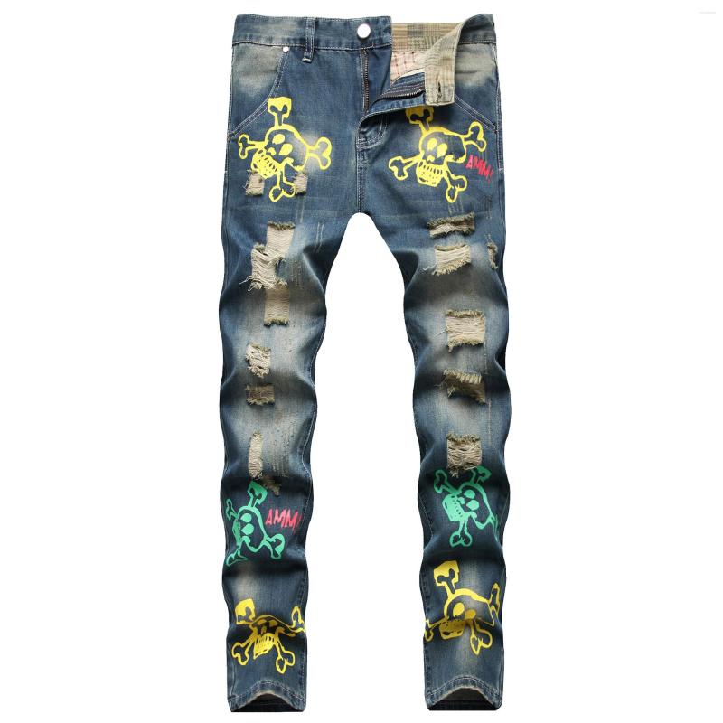 Men's Jeans Fashion Stylish Men's Streetwear Motorcycle Ripped Skull And Bones Printed Men, Blue
Men's Jeans Fashion Stylish Men's Streetwear Motorcycle Ripped Skull And Bones Printed Men, Blue