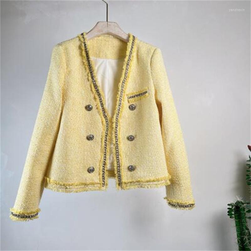 Women' Jackets Tweed Short Jacket Womens Coats Chain Tassel V-neck Long-sleeved Temperament Yellow Thin Female Spring Celebrity Style Green
Women' Jackets Tweed Short Jacket Womens Coats Chain Tassel V-neck Long-sleeved Temperament Yellow Thin Female Spring Celebrity Style Green