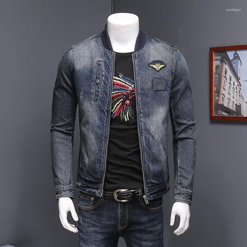 Men's Jackets Fashionable Denim Jacket Men Baseball Neck Fashion Trend Badge Coat, Retro blue
Men's Jackets Fashionable Denim Jacket Men Baseball Neck Fashion Trend Badge Coat, Retro blue