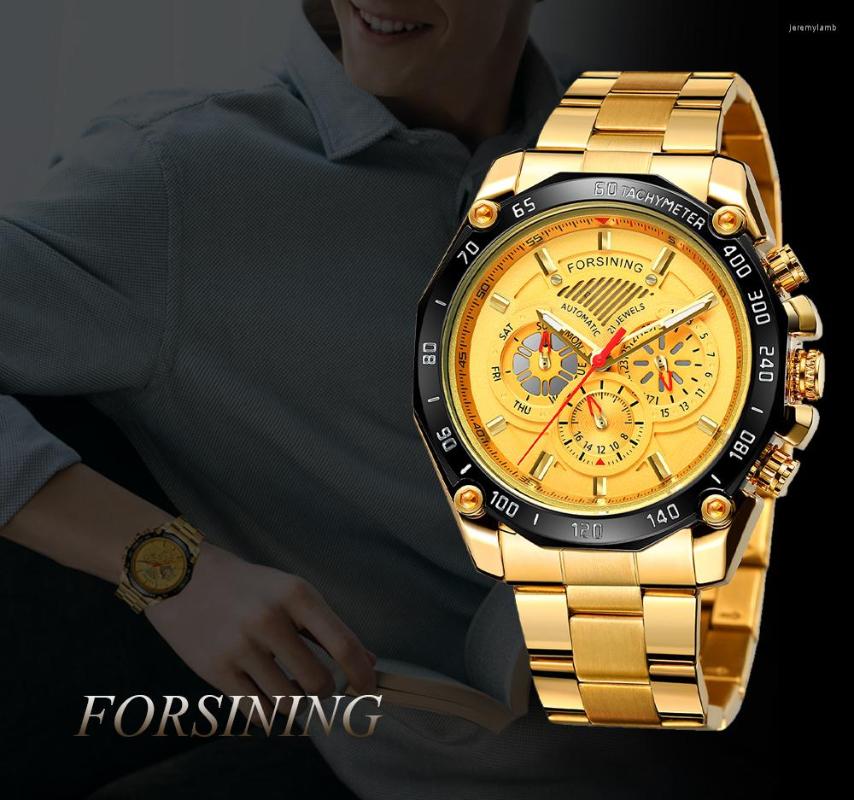 Wristwatches Forsining Watches Men's Three-eye Six-Needle Multi-Function Mechanical Wristwatch Luxury Automatic Male Clock Montre Homme, Gold
Wristwatches Forsining Watches Men's Three-eye Six-Needle Multi-Function Mechanical Wristwatch Luxury Automatic Male Clock Montre Homme, Gold