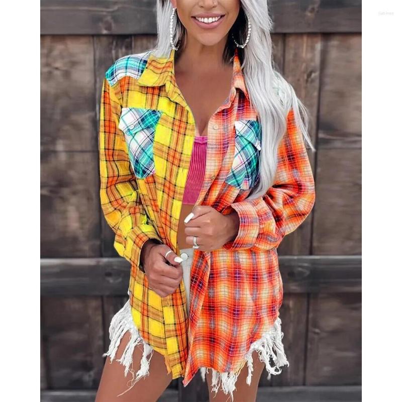 Women' Blouses 2023 Autumn Women Colorblock Plaid Button Down Shirt Fashion Elegant Lady Long Sleeve Pocket Blouse Workwear Clothing, Multicolor
Women' Blouses 2023 Autumn Women Colorblock Plaid Button Down Shirt Fashion Elegant Lady Long Sleeve Pocket Blouse Workwear Clothing, Multicolor
