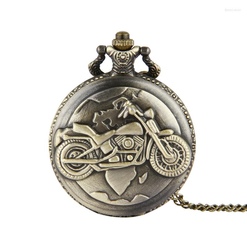 

Pocket Watches Classic Vintage Bronze Motorbike Motorcycle Quartz Fob Watch With Necklace Chain Cool Pendant Clock Gift For Women Men