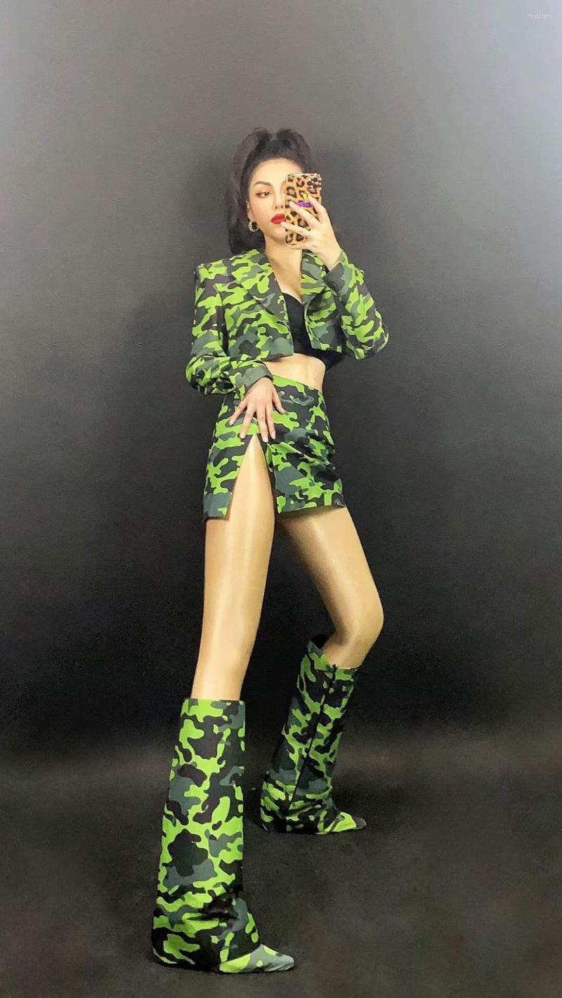 Stage Wear Armygreen Camouflage Three Pieces Blazer Skirt Pants Cover Sexy Women Fashion Show Costume Party Club Rave Outfits
Stage Wear Armygreen Camouflage Three Pieces Blazer Skirt Pants Cover Sexy Women Fashion Show Costume Party Club Rave Outfits
