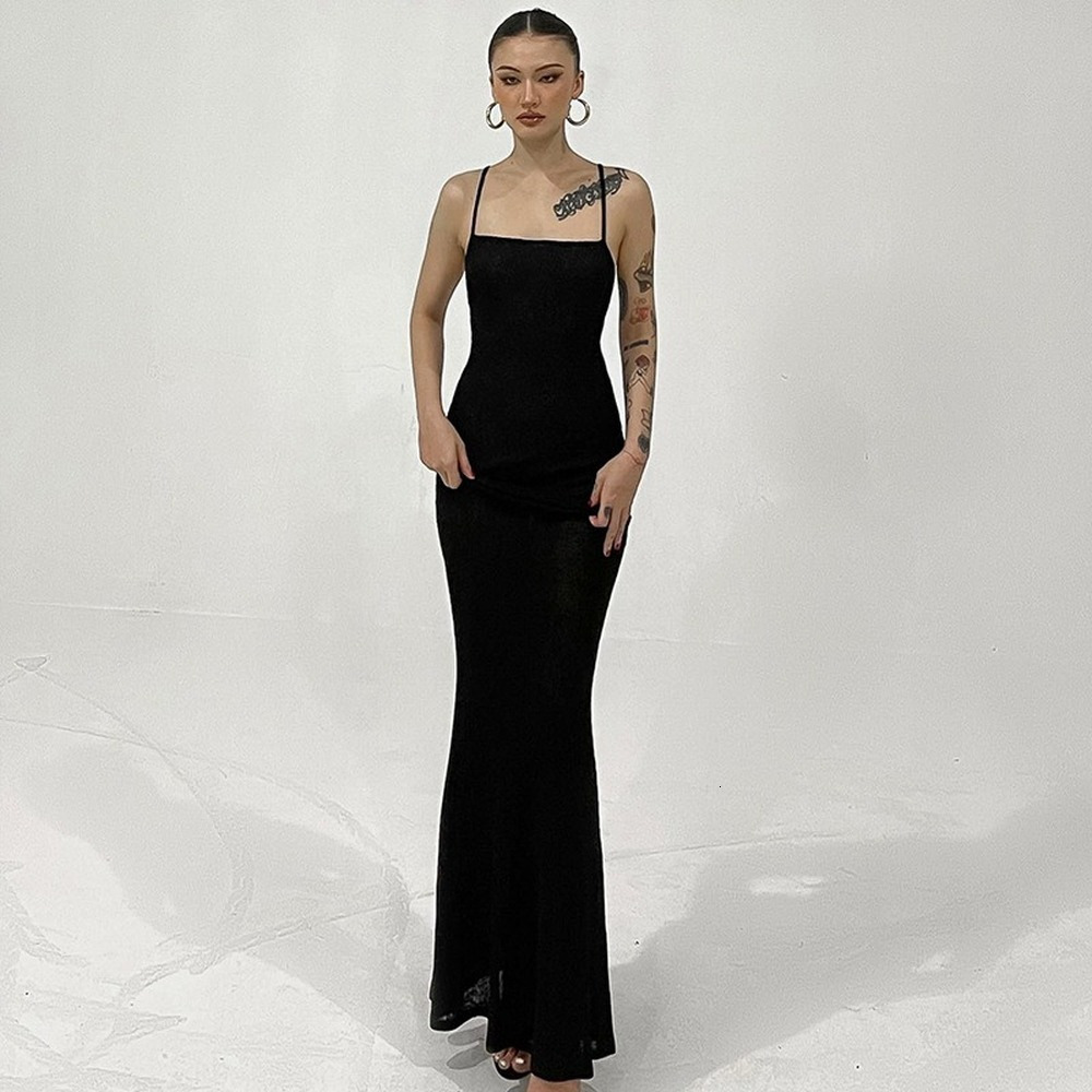 Casual Dresses Black Elegant Temperament Long Dress for Women Sexy Spaghetti Straps Backless Evening Club Party Summer Prom Outfits 230217