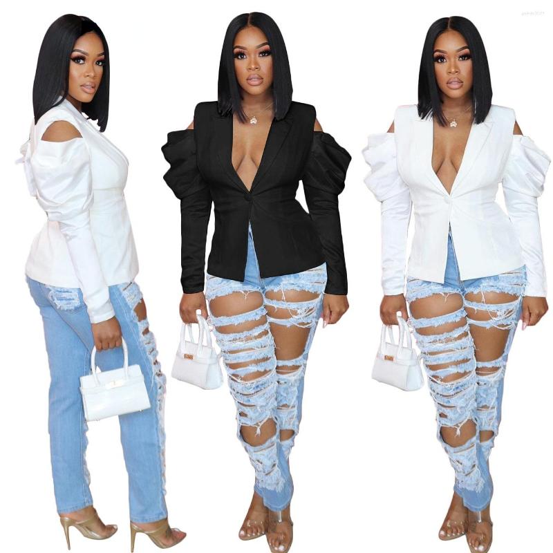 Women' Suits Autumn Sexy Fashion White Coat Women Bubble Long-sleeved Cold Shoulder Suit Jacket Stylish Clothing For Laides, Black
Women' Suits Autumn Sexy Fashion White Coat Women Bubble Long-sleeved Cold Shoulder Suit Jacket Stylish Clothing For Laides, Black