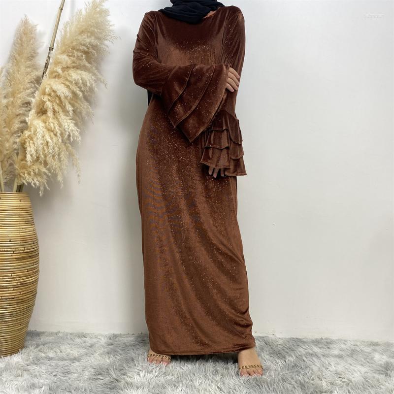 Ethnic Clothing Muslim Fashion Women Dress Gold Velvet Trumpet Sleeve Solid Color Shiny Moroccan Kaftan Vestidos Islamic For
Ethnic Clothing Muslim Fashion Women Dress Gold Velvet Trumpet Sleeve Solid Color Shiny Moroccan Kaftan Vestidos Islamic For