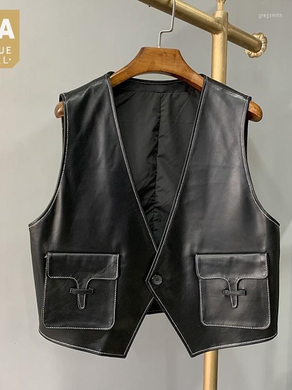 Women's Vests Sheepskin Vintage Women Casual Sleeveless Jacket V Neck Spring Autumn Outwear Vest Tops Female Genuine Leather Waistcoat, Black
Women's Vests Sheepskin Vintage Women Casual Sleeveless Jacket V Neck Spring Autumn Outwear Vest Tops Female Genuine Leather Waistcoat, Black