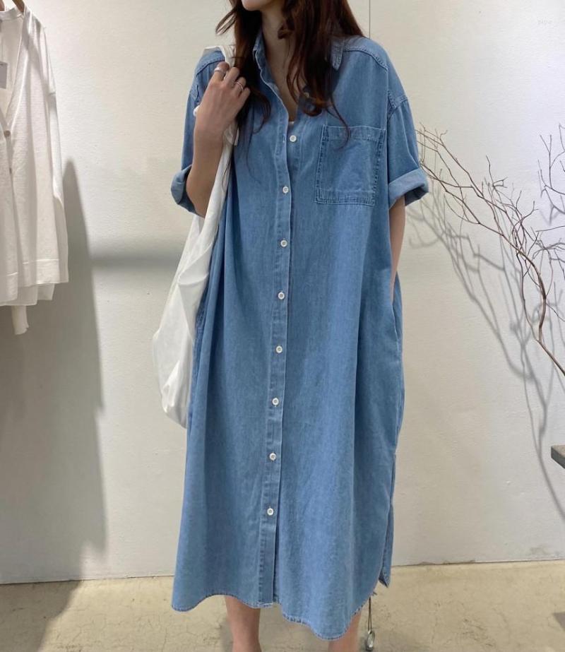 Casual Dresses 345 Korean Lazy Temperament Retro Slim Long Denim Short-sleeved Spring Autumn Buttons Loose Robe Femme Vestido, Color as picture
Casual Dresses 345 Korean Lazy Temperament Retro Slim Long Denim Short-sleeved Spring Autumn Buttons Loose Robe Femme Vestido, Color as picture