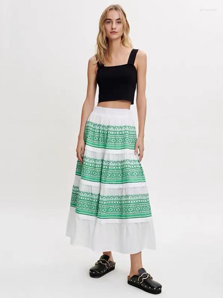 Skirts Spring Summer Commuter Cotton Skirt Women Embroidered Stitching Elastic Waist Midi French Vintage Women' Cake Beach, Green
Skirts Spring Summer Commuter Cotton Skirt Women Embroidered Stitching Elastic Waist Midi French Vintage Women' Cake Beach, Green