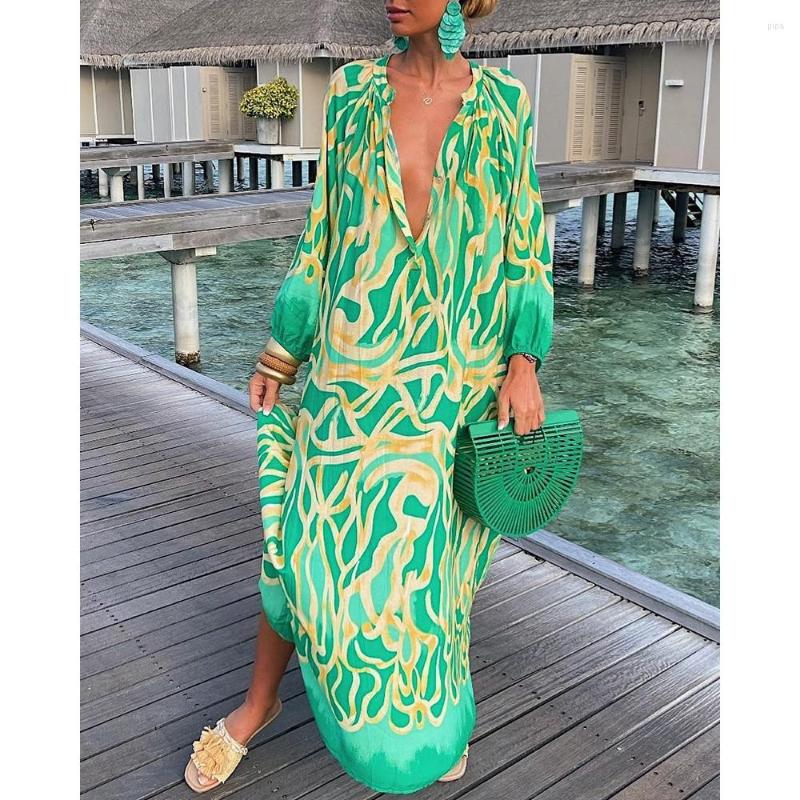 Casual Dresses Women Summer Abstract Print Lantern Sleeve Shirt Long Dress Fashion Vacation Femme Maxi Oversized Clothing, Green
Casual Dresses Women Summer Abstract Print Lantern Sleeve Shirt Long Dress Fashion Vacation Femme Maxi Oversized Clothing, Green