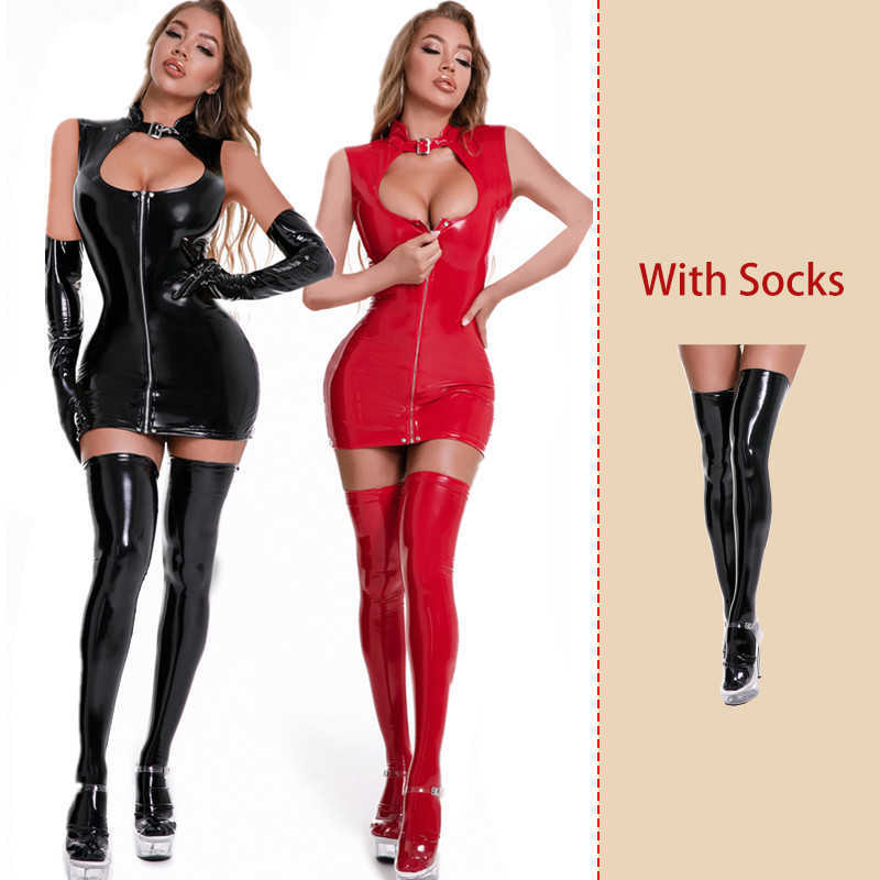 Casual Dresses Women Sexy Leather Dress with Stockings Gloves Porno Female Breast Exposing Wet Look Latex Erotic Mini Micro Dress Z0216, Gloves-red
Casual Dresses Women Sexy Leather Dress with Stockings Gloves Porno Female Breast Exposing Wet Look Latex Erotic Mini Micro Dress Z0216, Gloves-red