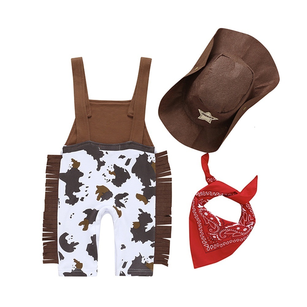 Clothing Sets 3PCS Toddler Baby Boy Girl Clothes Sets Carnival Fancy Dress Party Costume Cowboy Outfit Romper HatScarf Sets 230217