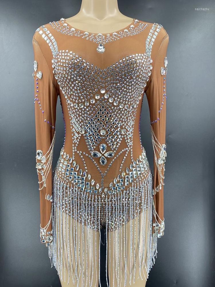 Stage Wear Latin CheerleaderSilver Rhinestone Chain Fringes Transparent Bodysuit Women Dancer Long Sleeve Outfit Birthday Prom Evening, Auburn
Stage Wear Latin CheerleaderSilver Rhinestone Chain Fringes Transparent Bodysuit Women Dancer Long Sleeve Outfit Birthday Prom Evening, Auburn